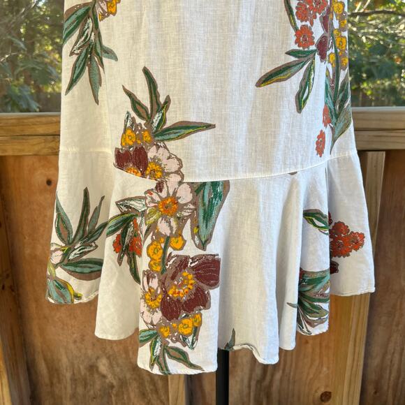 Free People Summer In Tulum Tunic Top White Floral Linen Blend Size XS - Picture 5 of 9